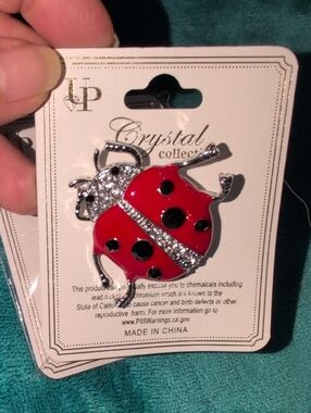 Crystal Collection Red Ladybug Brooch with Rhinestones